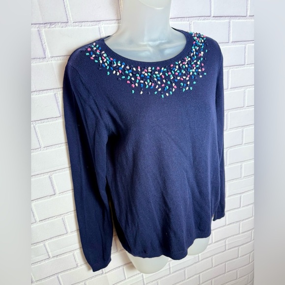 Talbots Navy Blue Beaded Sweater Women's Long Sleeve/size SP - Picture 5 of 8